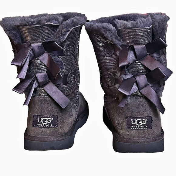 Ugg Bailey Bow Purple Gray Metallic Lizard Suede Sheepskin Ankle Boot 4 US/34EU - Picture 5 of 14